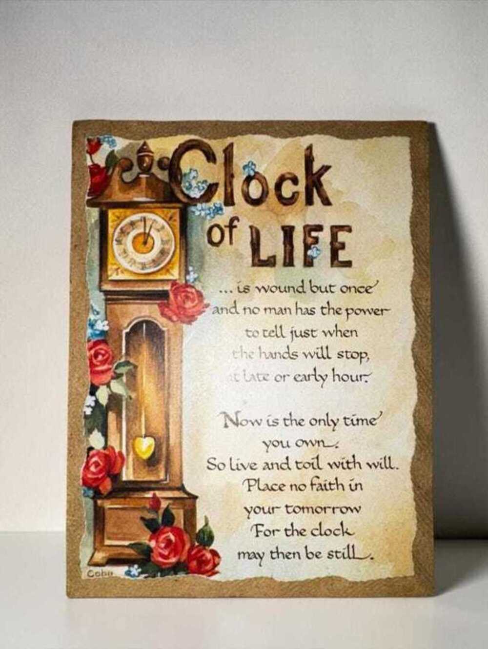 Vintage 'Clock of Life' Decorative Plaque with Roses